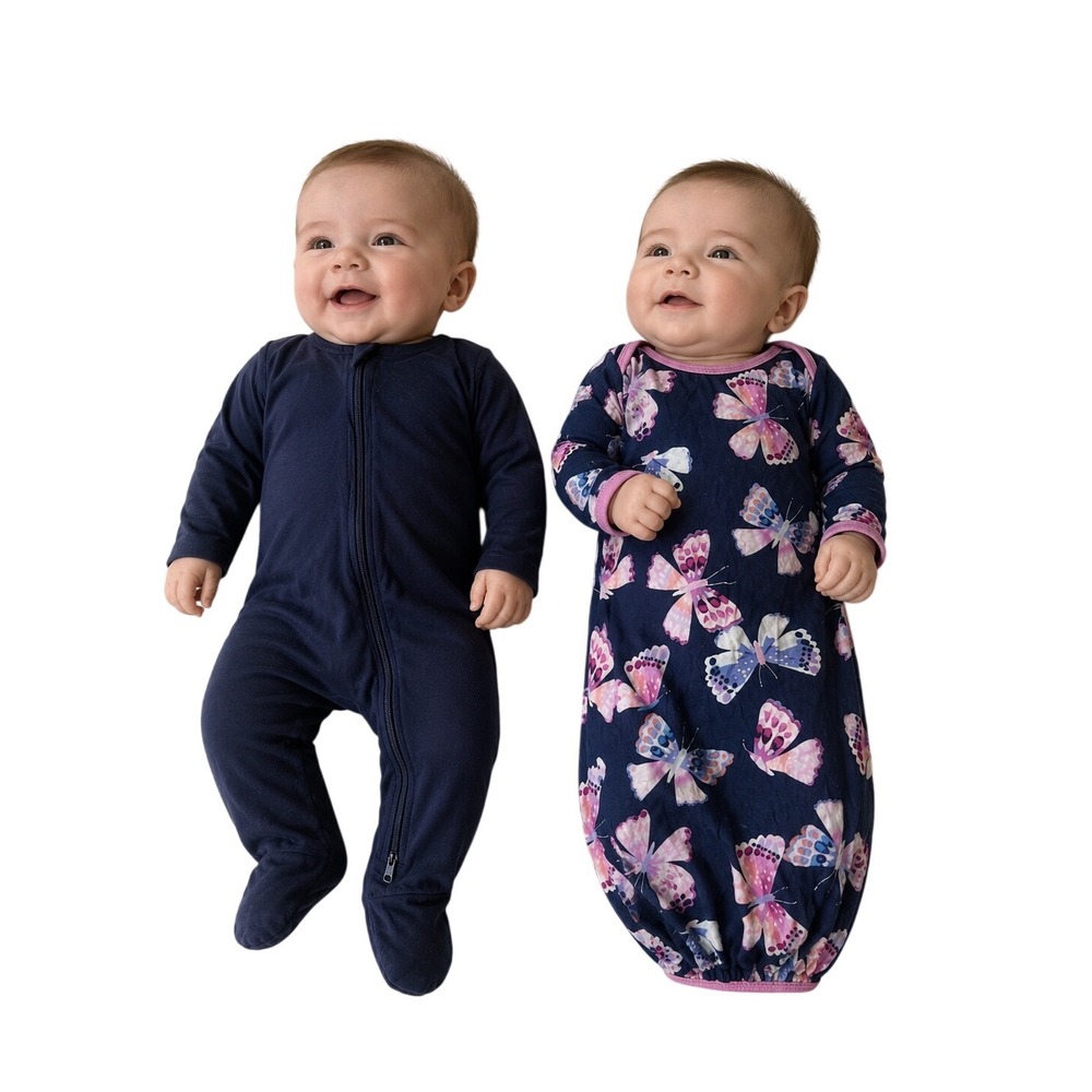 Little Sleepies Butterfly Gown & Kyte Baby Navy Footie Bamboo Sleep Set Bundle